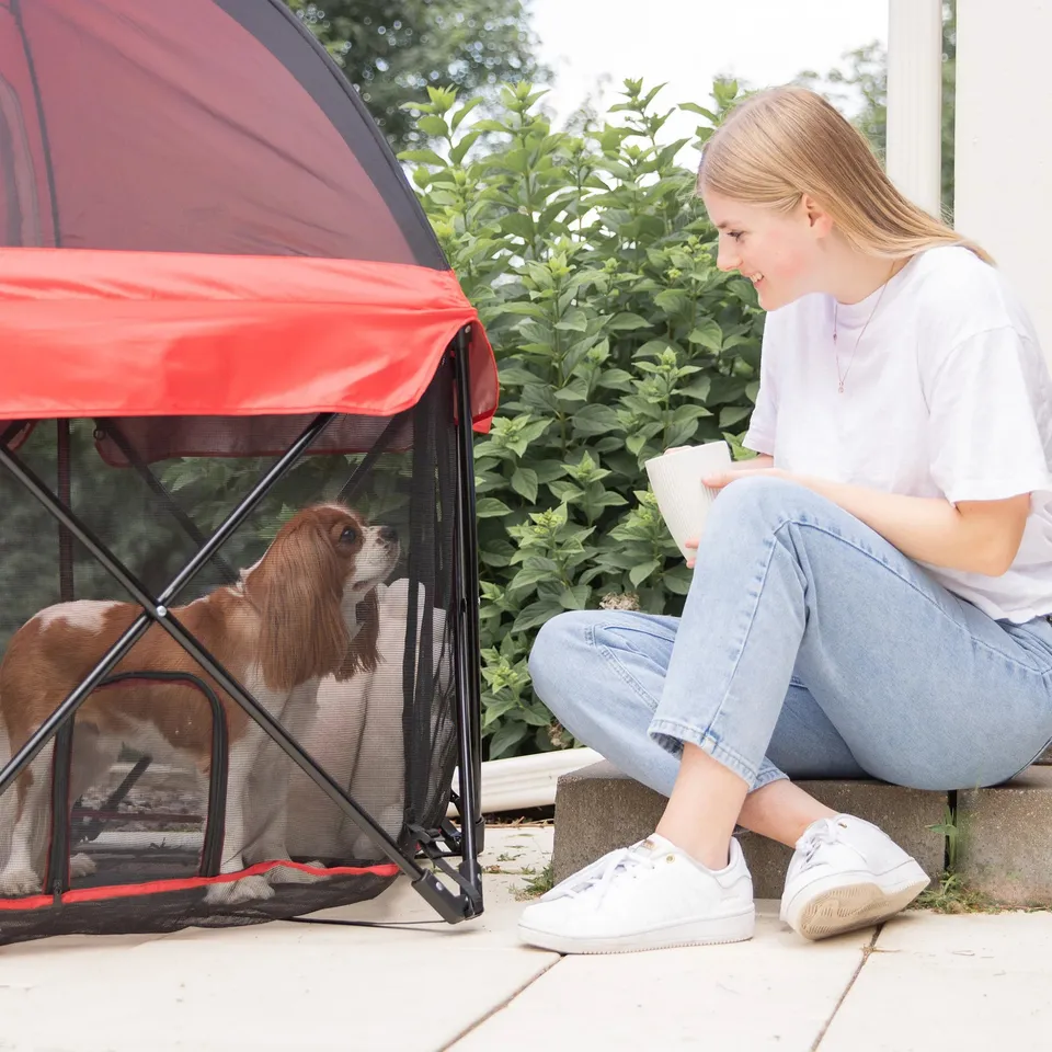 carlson-portable-pet-pen-laufstall-rot-mit-dach image 1